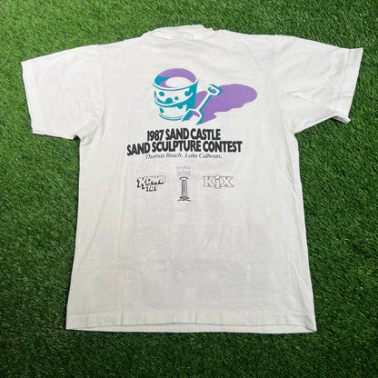 1990s "I Dig the Beach" White Tee Size Medium USED v18169