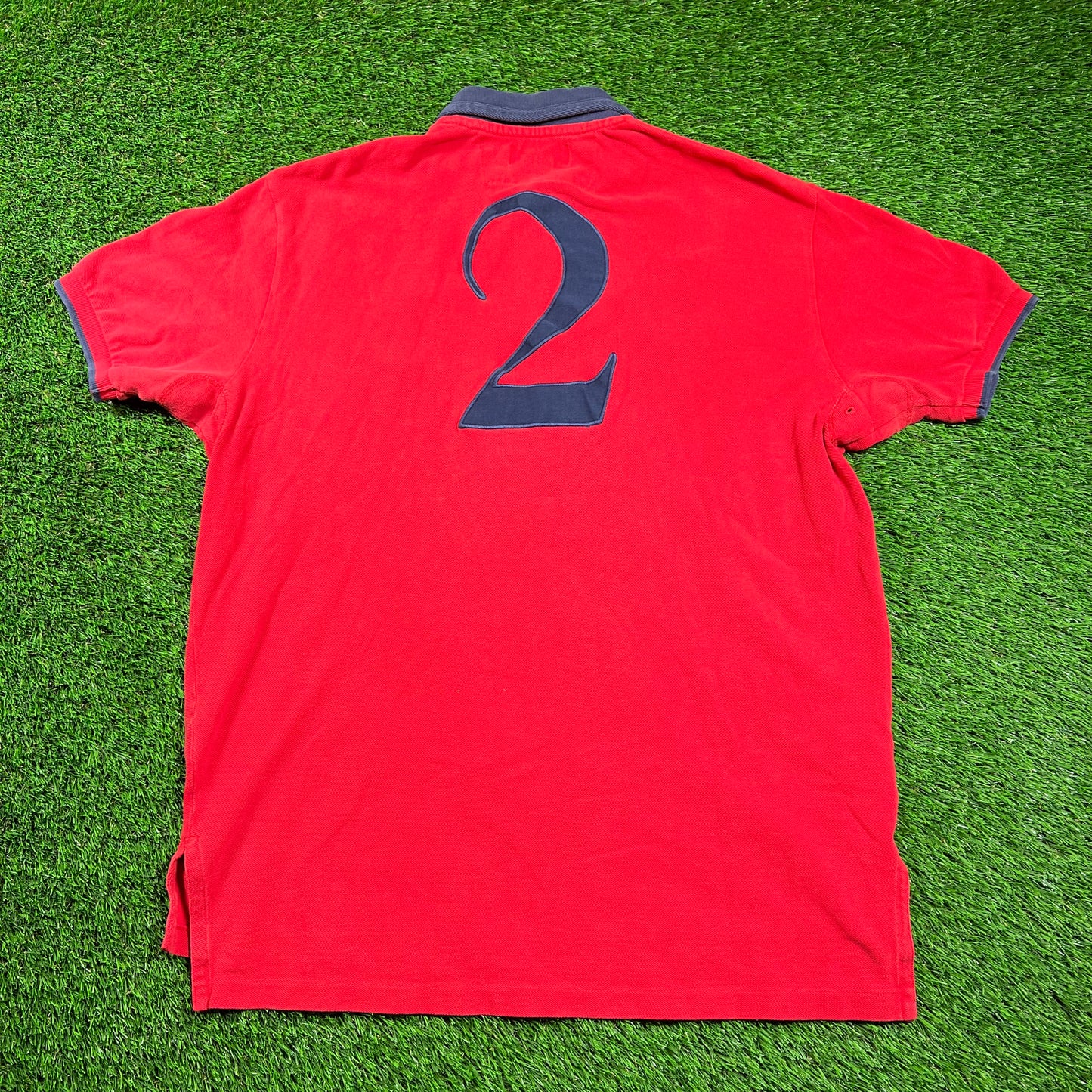 Polo Ralph Lauren Red/Gold Pony Logo Polo Shirt Size Large USED v18399