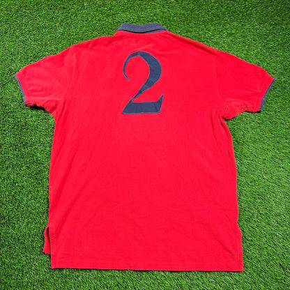 Polo Ralph Lauren Red/Gold Pony Logo Polo Shirt Size Large USED v18399