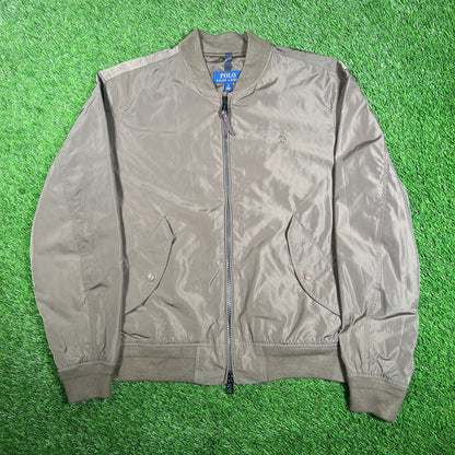 Polo Ralph Lauren Olive Satin Bomber Jacket Size Large USED v18000