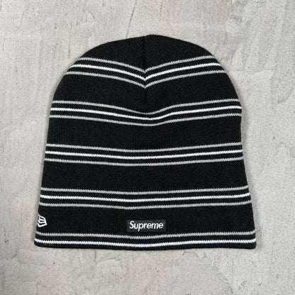 Supreme New Era Stripe Black/White Beanie (2026) USED x18972