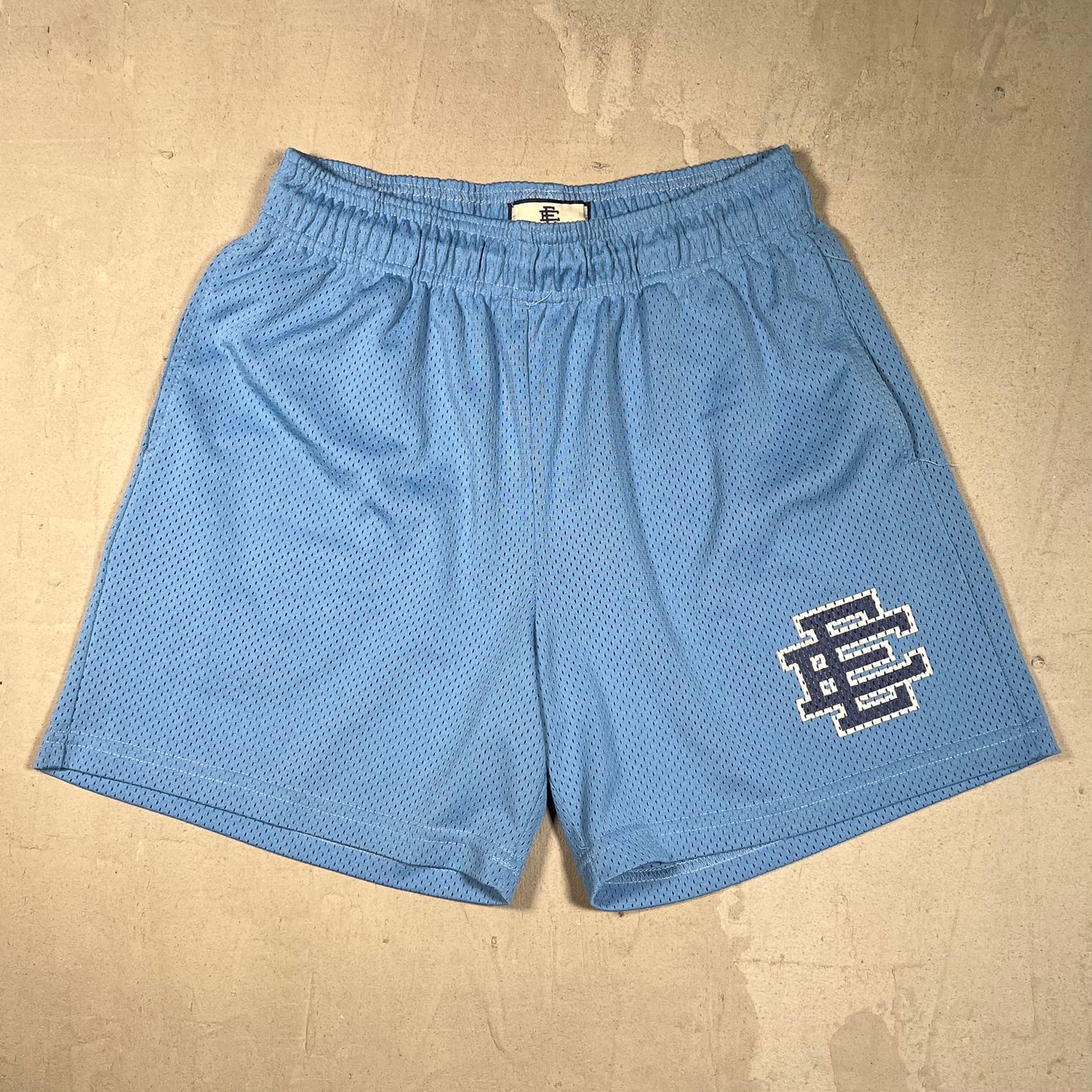 Eric Emanuel Blue Short/Navy Logo Basic Mesh Shorts Size Medium USED x17553