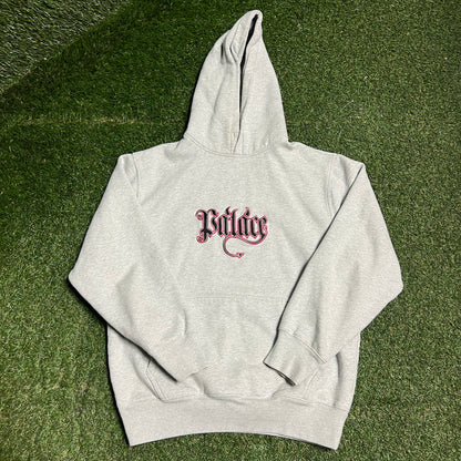 Palace Red/Black Gothic Stripe Logo Grey Hoodie Size Medium USED x14205