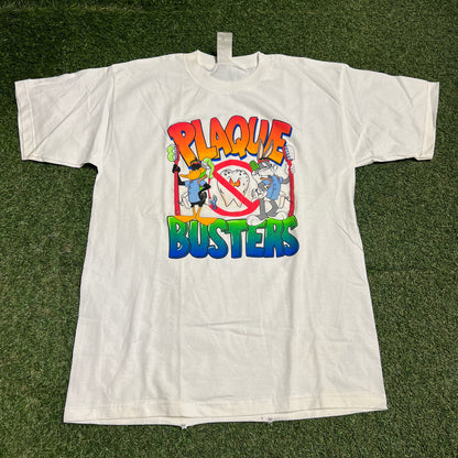 1998s Looney Tunes Plaque Busters White Tee Size Large USED v16386