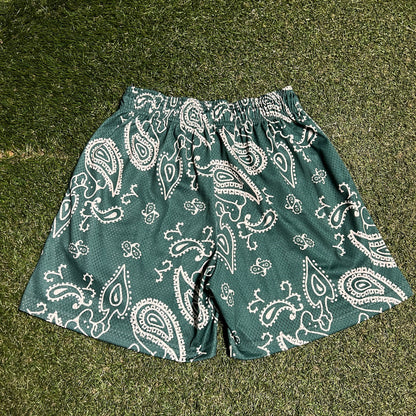 Eric Emanuel Black Logo Green Banadana Shorts Size Medium USED x14112