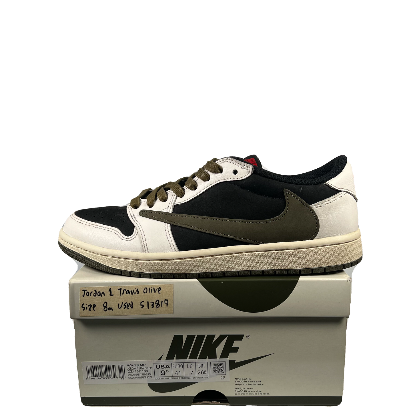Jordan 1 Low Travis Scott Olive Size 8m/9.5w USED s13819