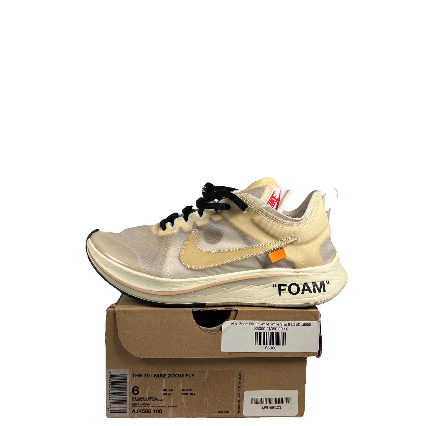 Nike Zoom Fly Off White White Size 6 USED s5000