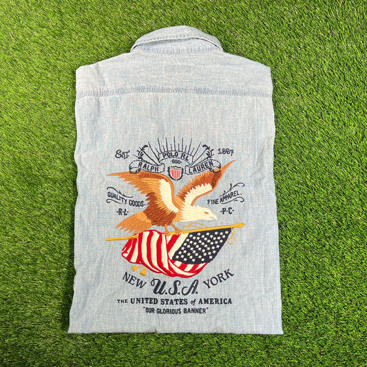Polo Ralph Lauren Home of The Brave Denim Button Up Shirt Size Medium NEW v18043