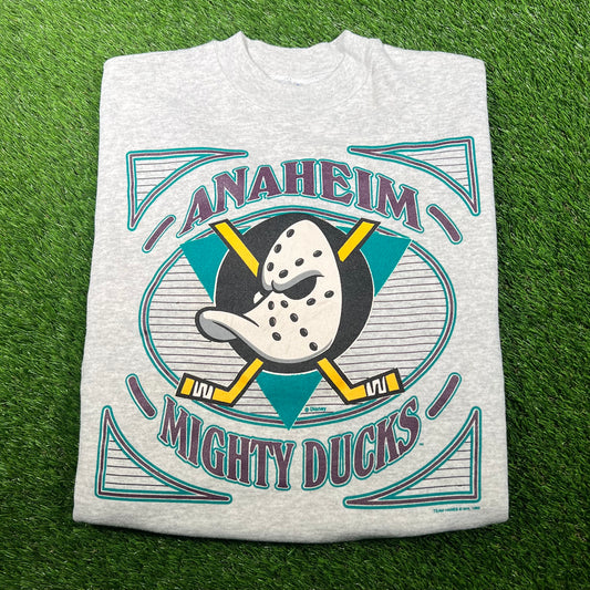 1993 Anaheim Might Ducks Grey Crewneck Size Large USED v16986