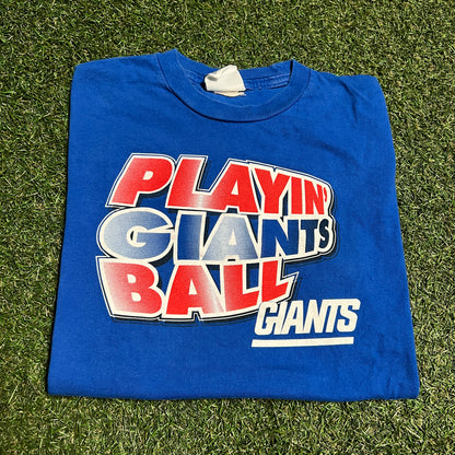 Y2K Giants Playin Giants Ball Blue Tee Size Small USED v16469