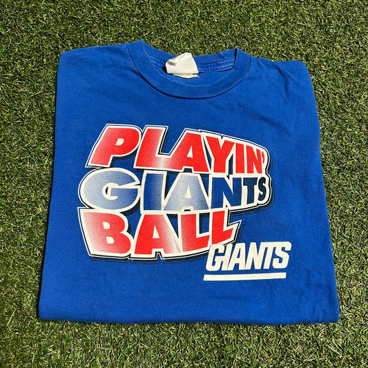 Y2K Giants Playin Giants Ball Blue Tee Size Small USED v16469