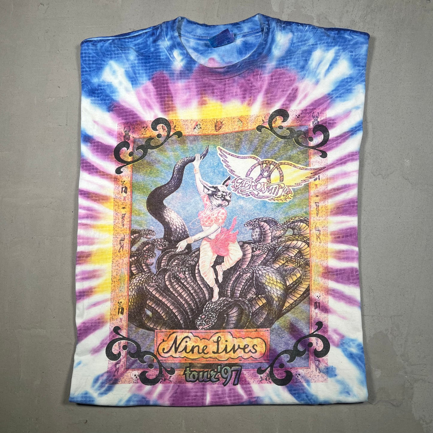 1997 Aerosmith "Nine Lives" Tie Dye Tour Tee Size XL USED v19290