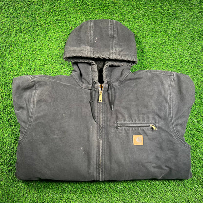 Y2K Carhartt Sherpa Lined Duck Sierra Washed Black Workwear Jacket Size Large USED v18391