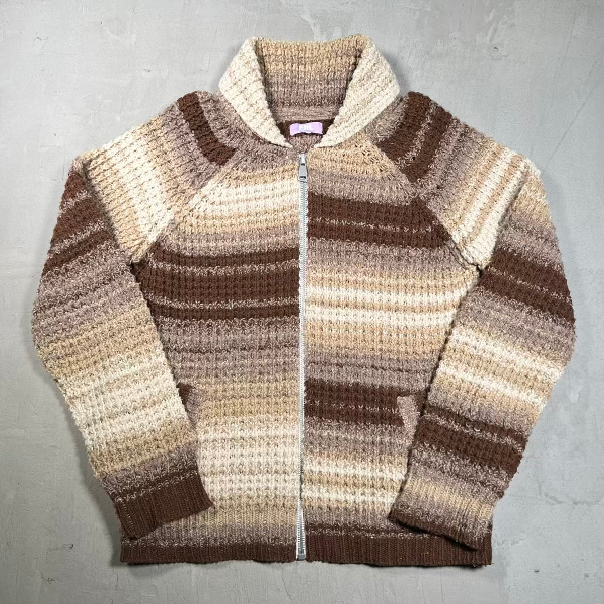ERL Striped Zip Up Knit Brown Sweater Size Medium USED x18887