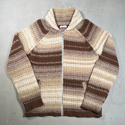 ERL Striped Zip Up Knit Brown Sweater Size Medium USED x18887