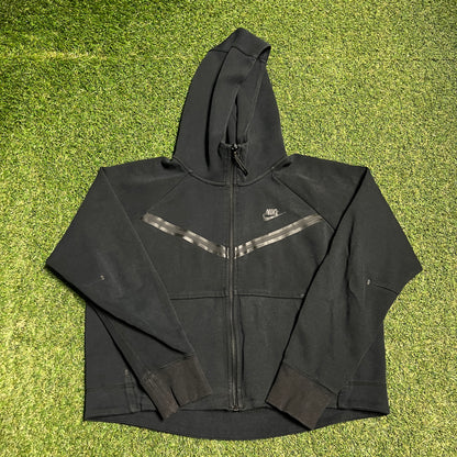 Nike Tech Black Zip Up Black Hoodie Size Medium USED v16482