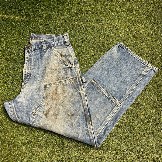 Y2K Carhartt Blue Denim Double Knee Jeans Size 33 USED v16450