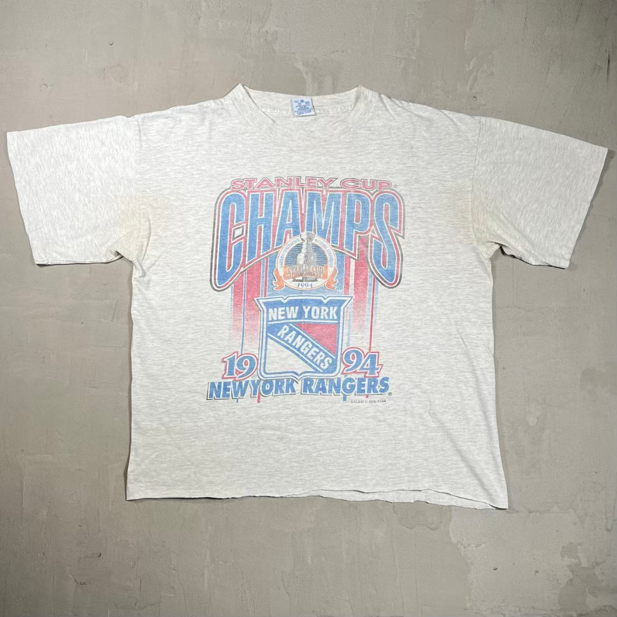 1994 New York Rangers Stanley Cup Light Grey Tee Size Large USED v20245