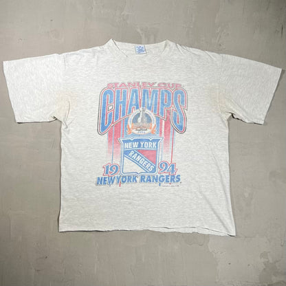 1994 New York Rangers Stanley Cup Light Grey Tee Size Large USED v20245