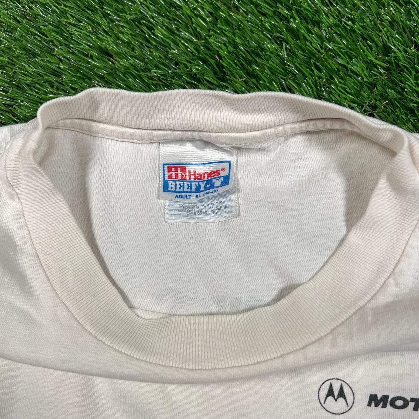 1990s Motorola Make Money Save Money White Tee Size XL USED v18173