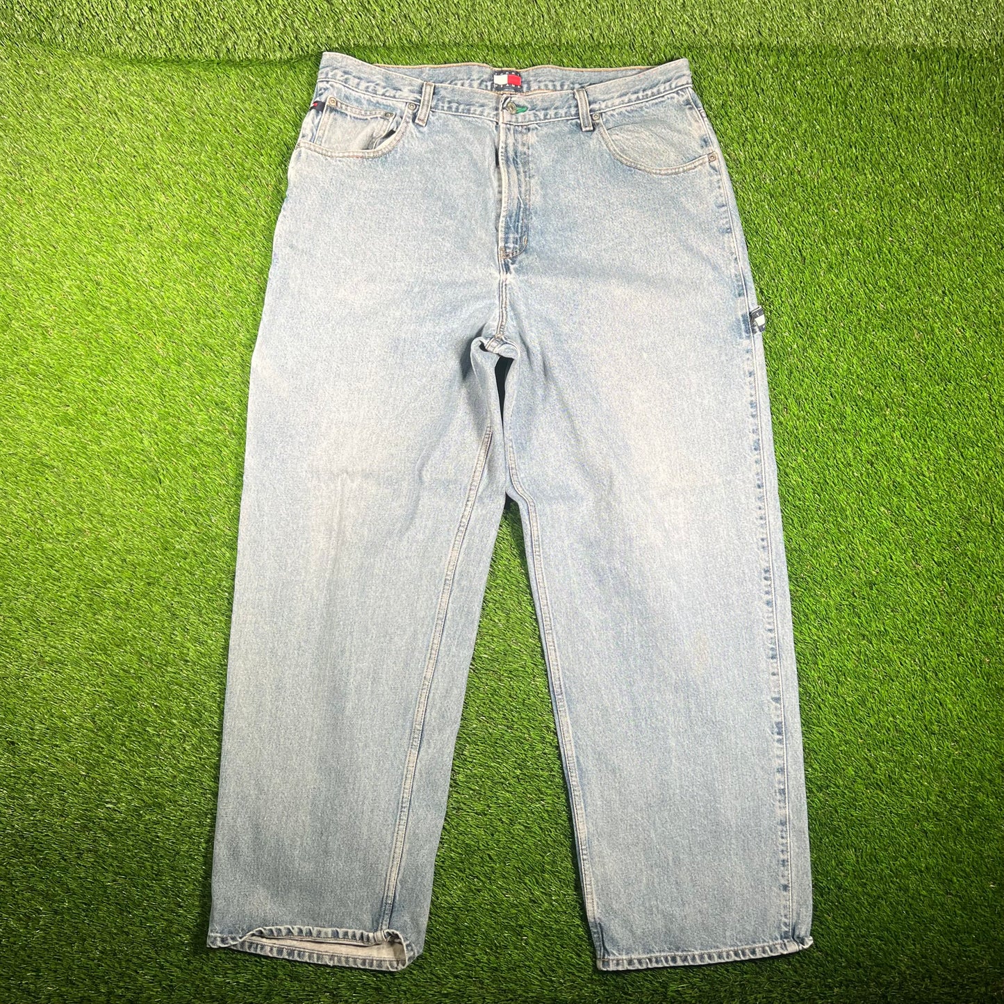 1990s Tommy Hilfiger Blue Jeans Hammer Loop Size 40x32 USED v18064