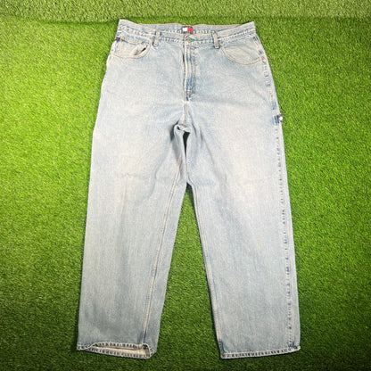 1990s Tommy Hilfiger Blue Jeans Hammer Loop Size 40x32 USED v18064