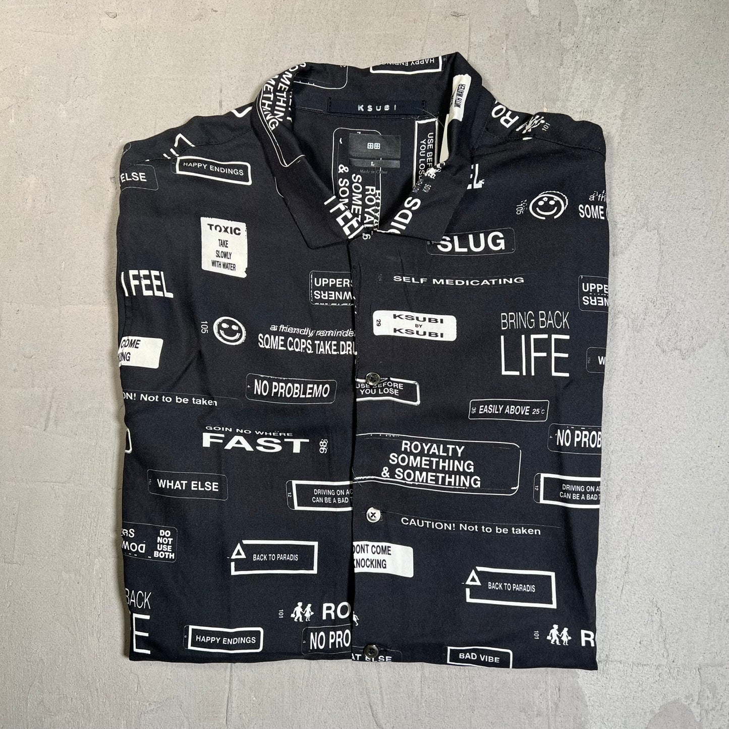 Ksubi Black AOP Camp Button Down Size Large NEW x17664