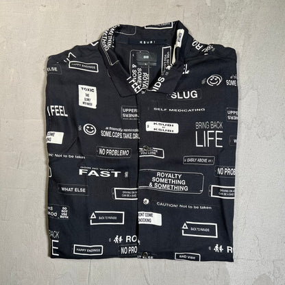 Ksubi Black AOP Camp Button Down Size Large NEW x17664