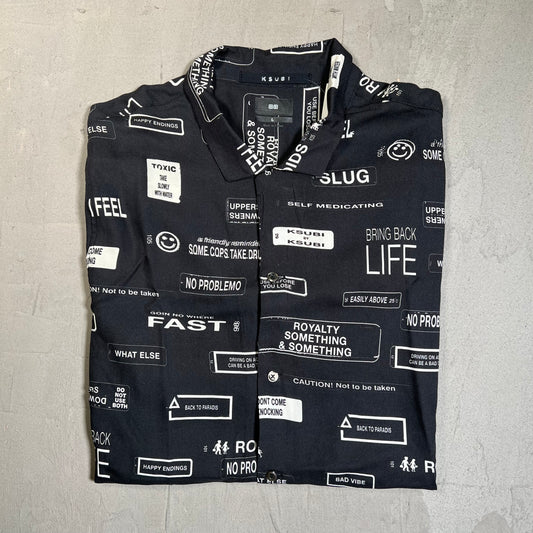 Ksubi Black AOP Camp Button Down Size Large NEW x17664