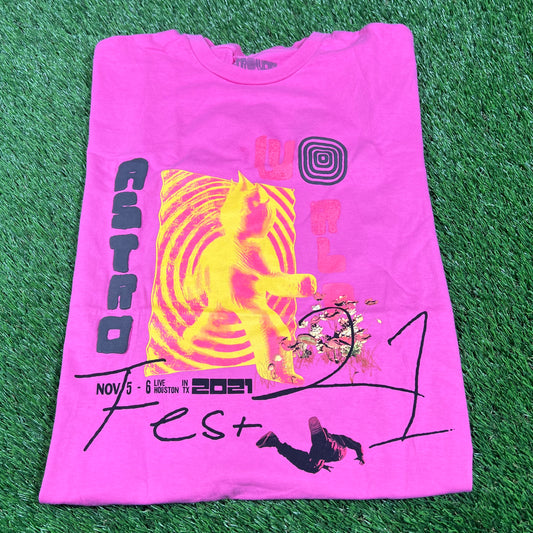 Travis Scott 2021 Astro World Pink Tee Size Small USED x14526