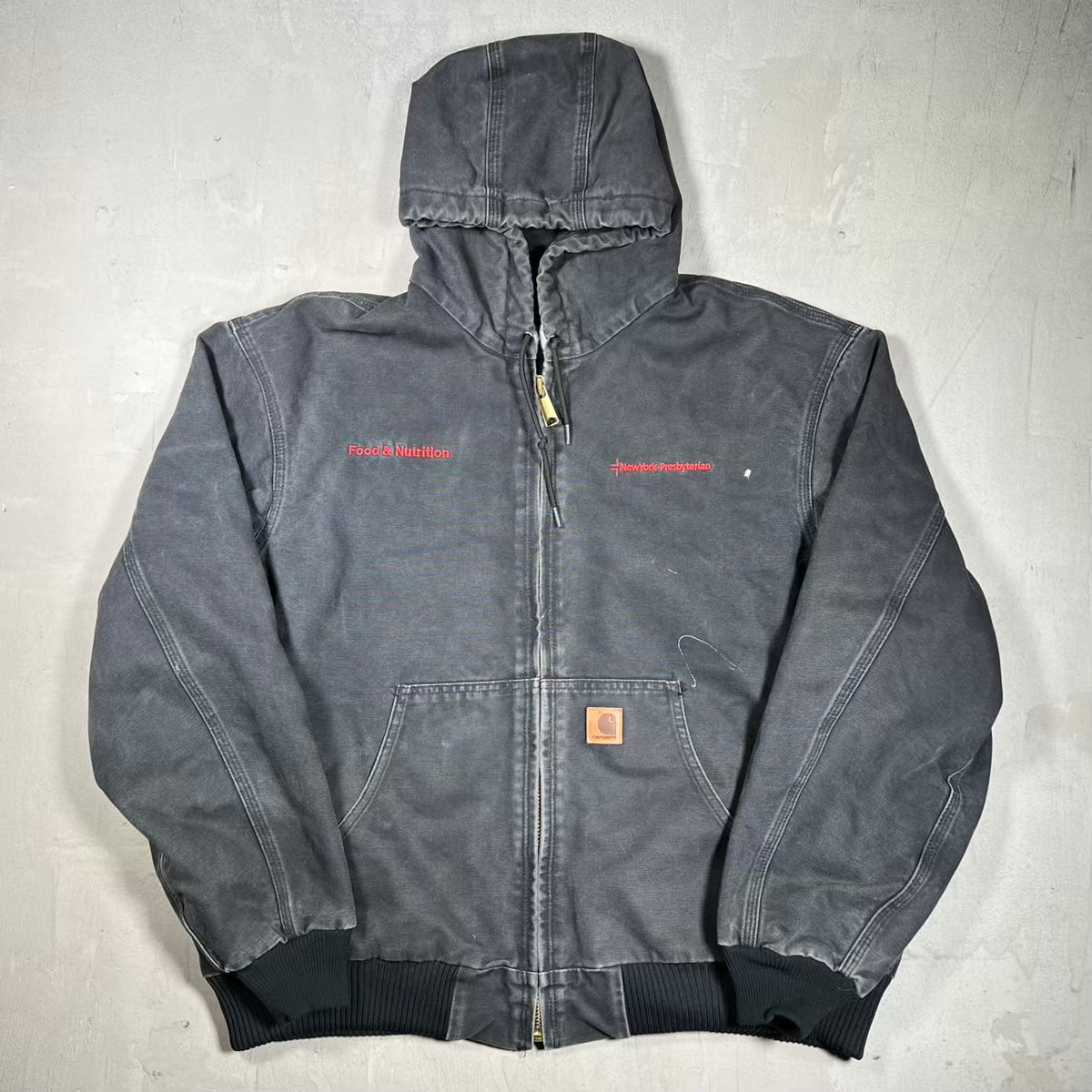 Y2K Carhartt Washed Black Active Hooded Jacket Size XL USED v20265