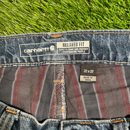 Carhartt Flannel Lined Dark Blue Jeans Size 32 USED v18235