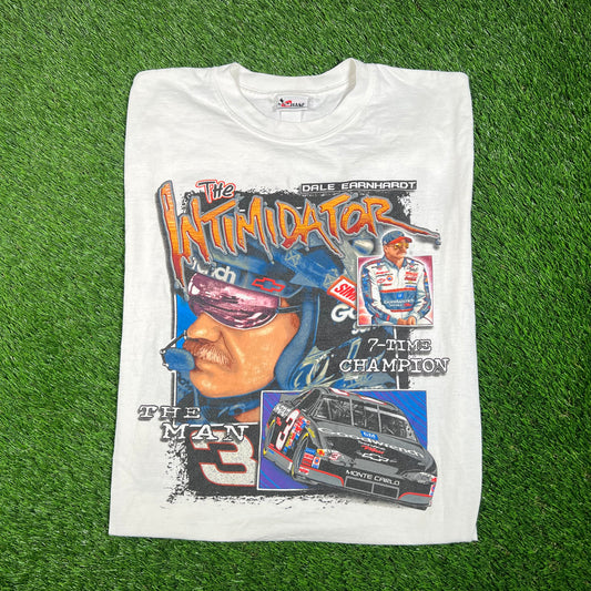 2000s Dale Earmhardt The Intimidator 7 Time Champ White Tee Size Large USED v17611