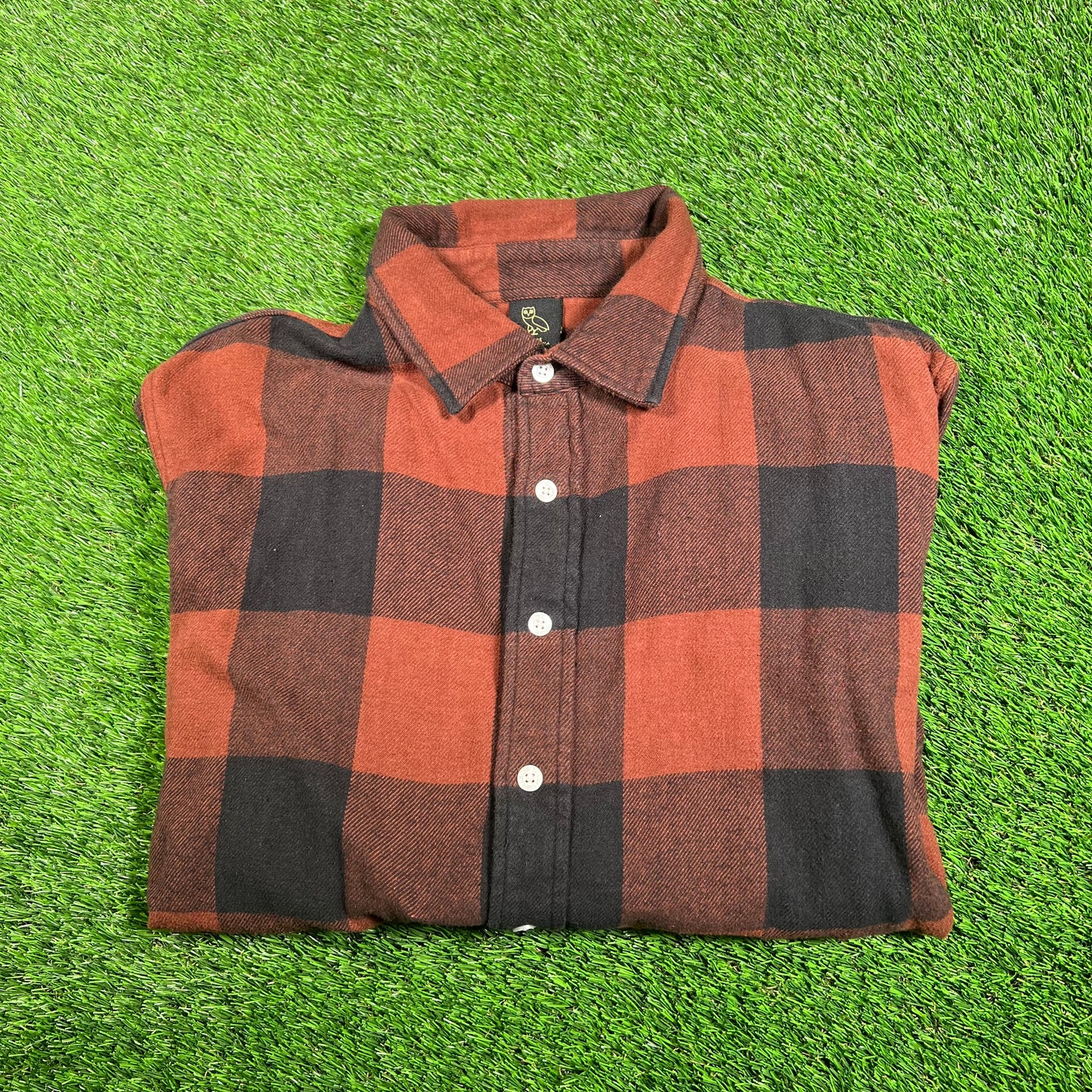 OVO Brown Buffalo Plaid Flannel Shirt Size Large USED x15566