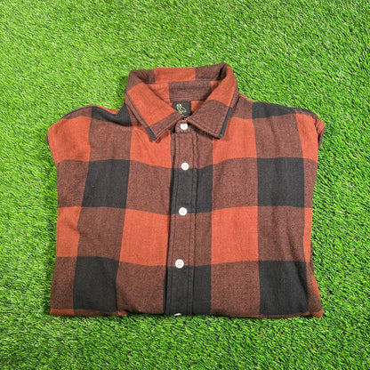 OVO Brown Buffalo Plaid Flannel Shirt Size Large USED x15566