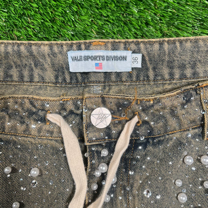 Vale Rainforest Rhinestone Denim Washed Jean Jhorts Size 36 USED x16557