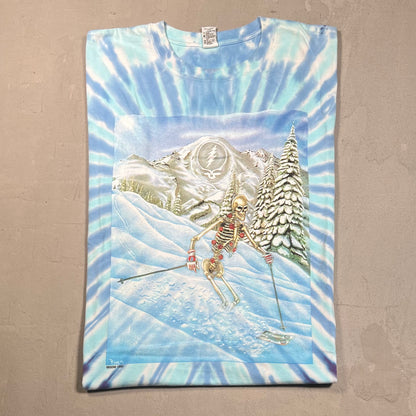 1995 Grateful Dead Skiing Skeleton Tie Dye Tee Size XL USED v9127