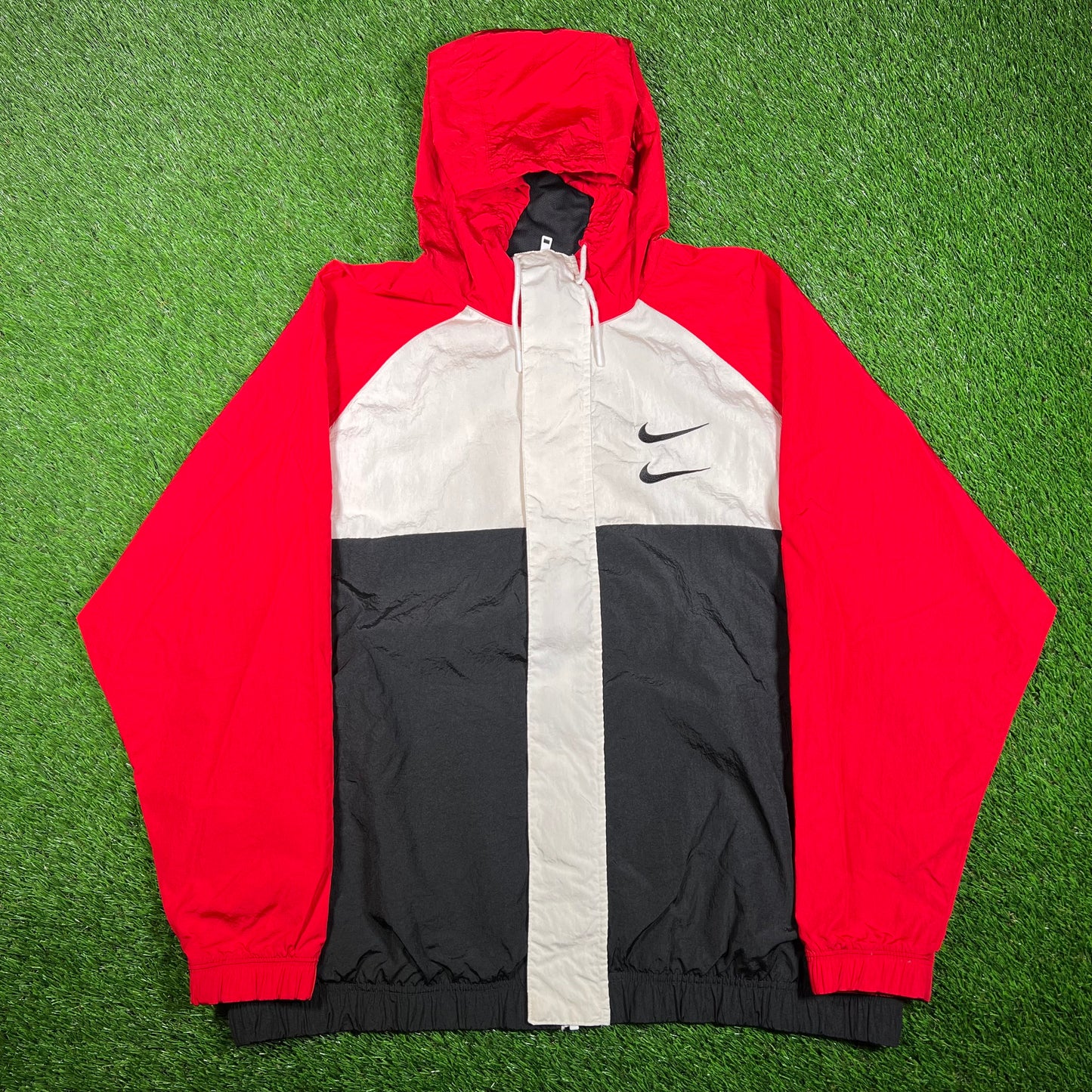 Nike White/Black/Red Double Swoosh Winbreaker Size XXL USED v17919