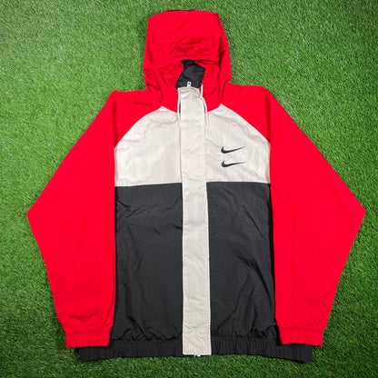 Nike White/Black/Red Double Swoosh Winbreaker Size XXL USED v17919