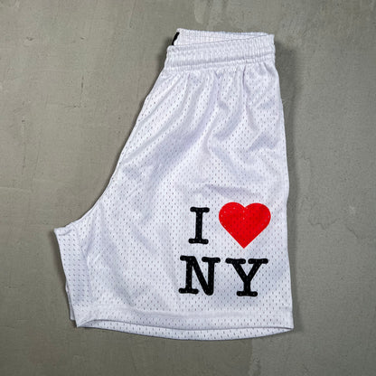 Lost Files Mesh Shorts White "I Love NY" Size Small USED v19420