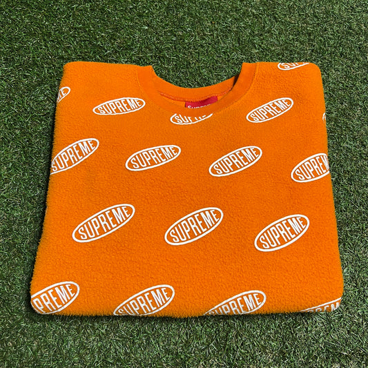 Supreme Reversible Repeat Liner Orange Crewneck Size Medium USED x13924