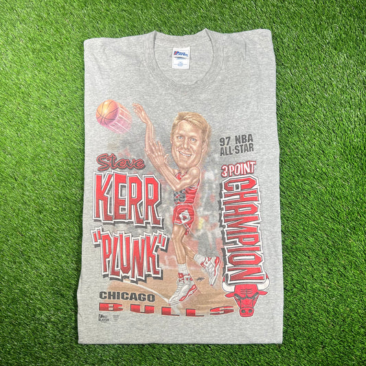 1990s Steve Kerr Chicago Bulls 3 Point Pro Player Tag Grey Tee Size XXL USED v17803