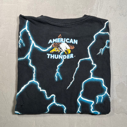 1990s American Thunder Native American Black Tee Size Large USED v17692