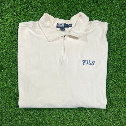 Y2K Polo Ralph Lauren White Half Zip Size XXL USED v18602