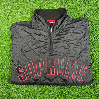 Supreme Arc Logo Quilted Half Zip Black Pullover (2017) Size Large USED x15725