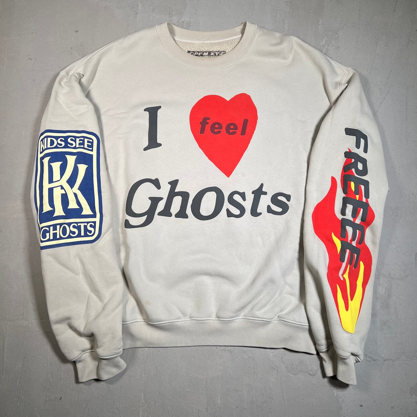 CPFM Kids See Ghost Kanye Cudi I feel Ghosts Tan Crewneck Size Large USED x3041
