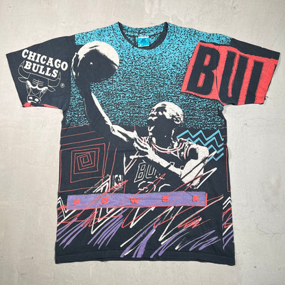 Michael Jordan Magic Johnson Tag Full Print Tee Teal/Black Size Large USED v5833