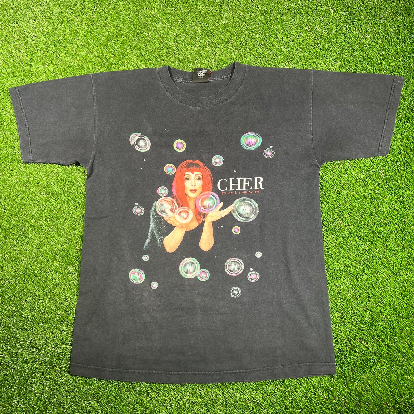 1998 Cher Believe Bubbles Black Tour Tee Size Large USED v18199