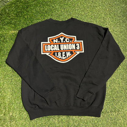 Y2K Local Union 3 NYC Harley Logo Black Crewneck Size XL USED v16470