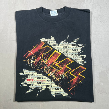 1996 Kiss MTV Unplugged Black Tee Size XL USED v19239
